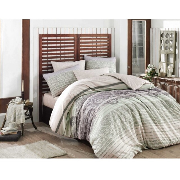 Lenjerie de pat bumbac Hobby DENISE GREEN, pentru 2 persoane, lenjerie pat dublu, 4 piese, 200x220 / 50x70, 100% bumbac