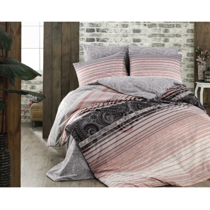 Lenjerie de pat bumbac Hobby DENISE SOMON, pentru 2 persoane, lenjerie pat dublu, 4 piese, 200x220 / 50x70, 100% bumbac