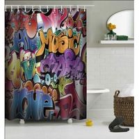 perdea de dus 12 inele incluse poliester model graffiti multicolor fmd253 imagen 55_0_
0