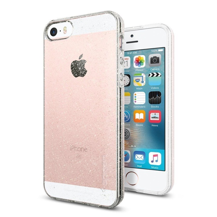 Spigen Liquid Air Glitter telefon tok iPhone SE / 5S / 5 átlátszó (Glitter Crystal Quartz) tok telefon tok hátlap