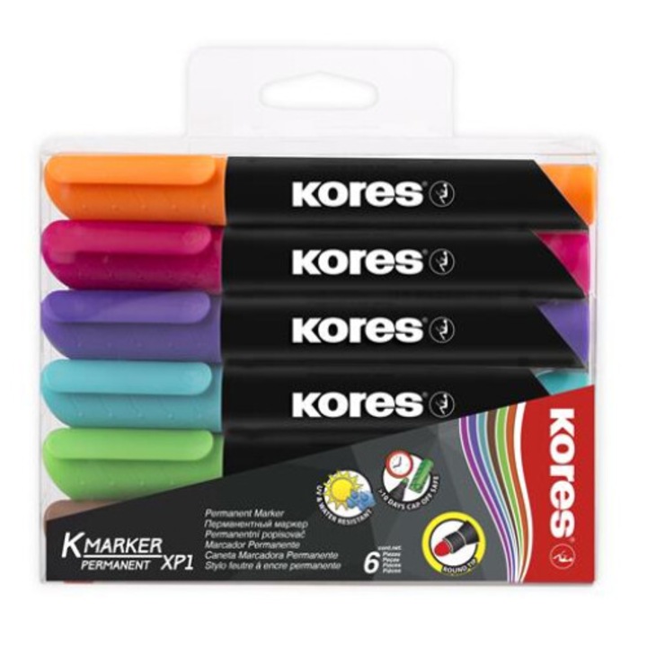 Kores K-Marker 3-5 mm kúpos 6 különböző színű alkoholos marker
