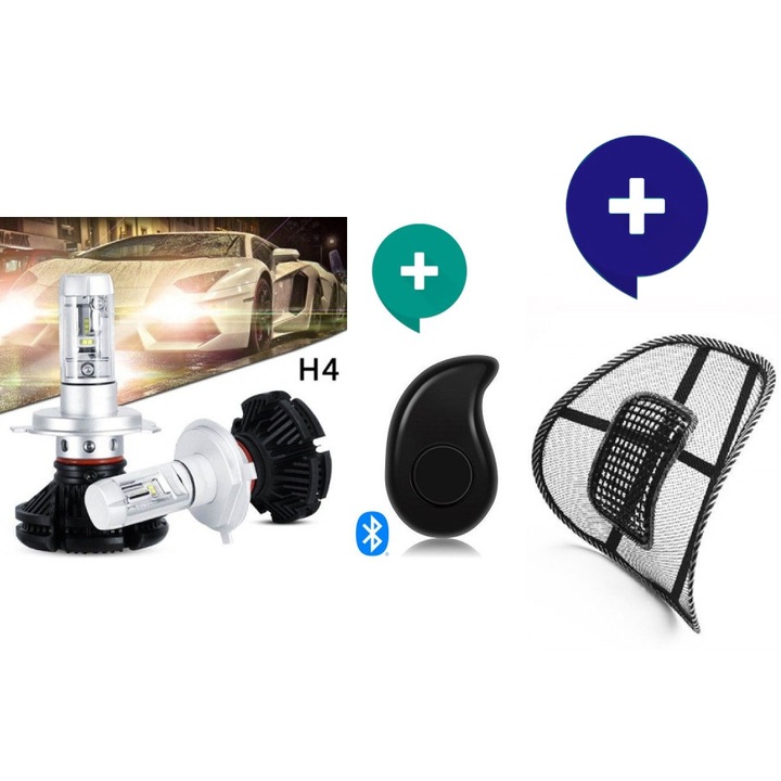 Комплект Комплект LED диодни крушки за фарове H4 – LED Headlight X3LED H4, 50W, 9-32V + Мини Спортна S530 Слушалка + Анатомична облегалка Lumbar Support + комфорт