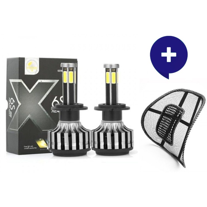 Комплект Комплект диодни крушки за фарове с 6 страни – X6S LED Headlight H7, 50W, 9-32V + Анатомична облегалка Lumbar Support + комфорт