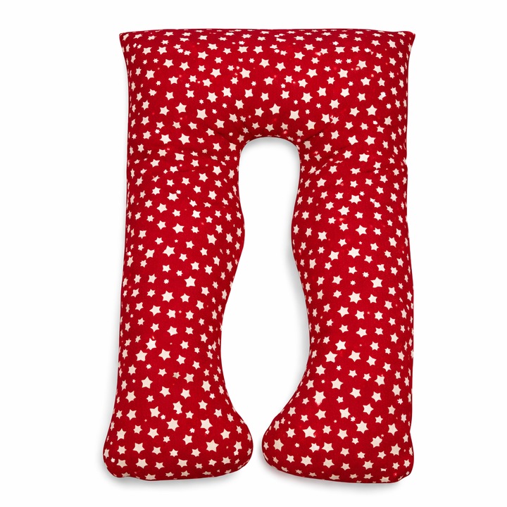 Perna pentru gravide si care alapteaza, Kapinkata, Bumbac, in forma de U, rosu, model stelute