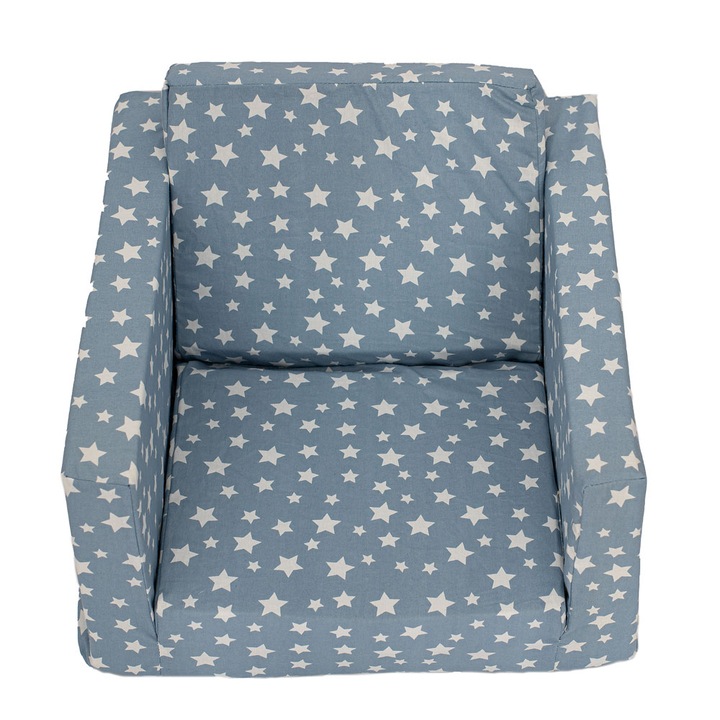 Fotoliu din burete extensibil pentru copii cu albastru deschis cu stele albe, multicolor, 2.5 Kg