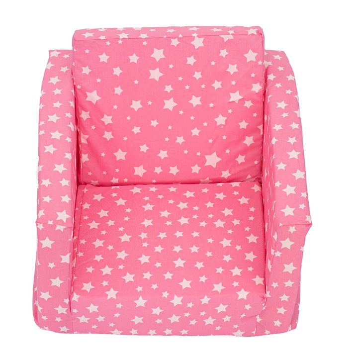 Fotoliu extensibil pentru copii Kapinka, stele roz, 45x92x36 cm.