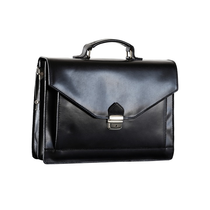 Geanta dama pentru acte din piele naturala, neagra, DS146