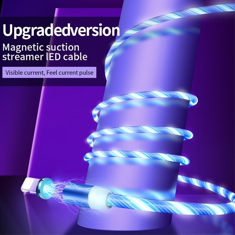 Cablu Magnetic Luminat ALBASTRU de incarcare cu Flux Luminos iPhone si MicroUSB, 2 Conectori SFDSRO