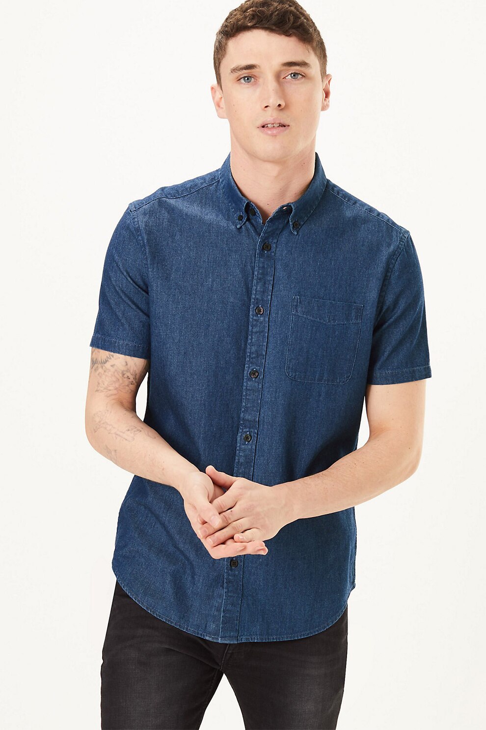 Marks & Spencer, Camasa din denim cu buzunar aplicat, Albastru inchis