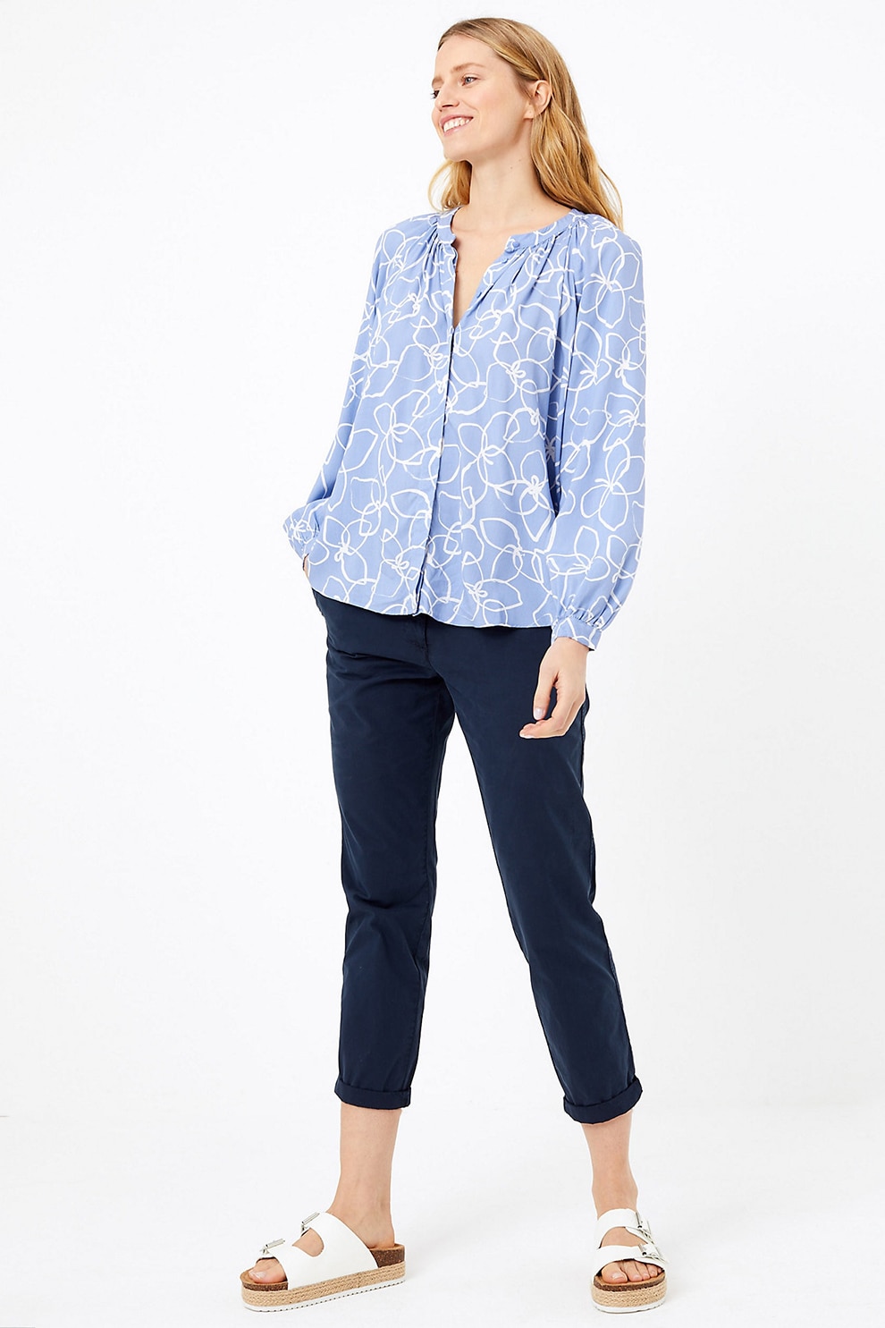 Marks & Spencer, Pantaloni chino cu croiala conica, Bleumarin