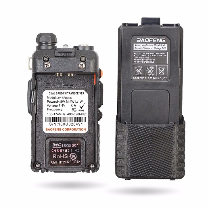 Baofeng UV-5R Plus hordozható rádióállomás 3800 mAh akkumulátorral