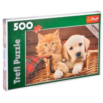 Puzzle, Trefl, 500 de piese, model pisica si catel Puzzle, Trefl, 500 de piese, model pisica si catel
