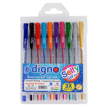 Pix gel cu sclipici, Selfy Glitter Digno, Multicolor, varf 1 mm, 10 culori/set Pix gel cu sclipici, Selfy Glitter Digno, Multicolor, varf 1 mm, 10 culori/set