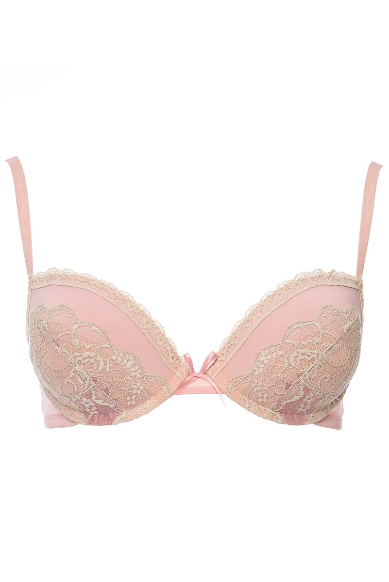 Sutien din microfibra si dantela, cu burete subtire gradual, Intimamoda 6014, Roz pudrat