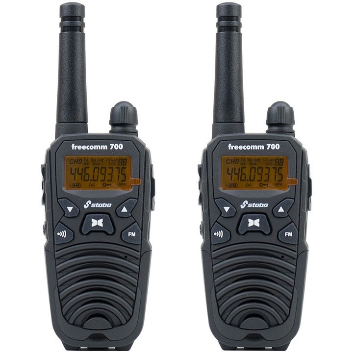 Statie radio PMR portabila Stabo Freecomm 700 0.5W 8CH VOX Radio FM 600mAh set cu 2 bucati 20700