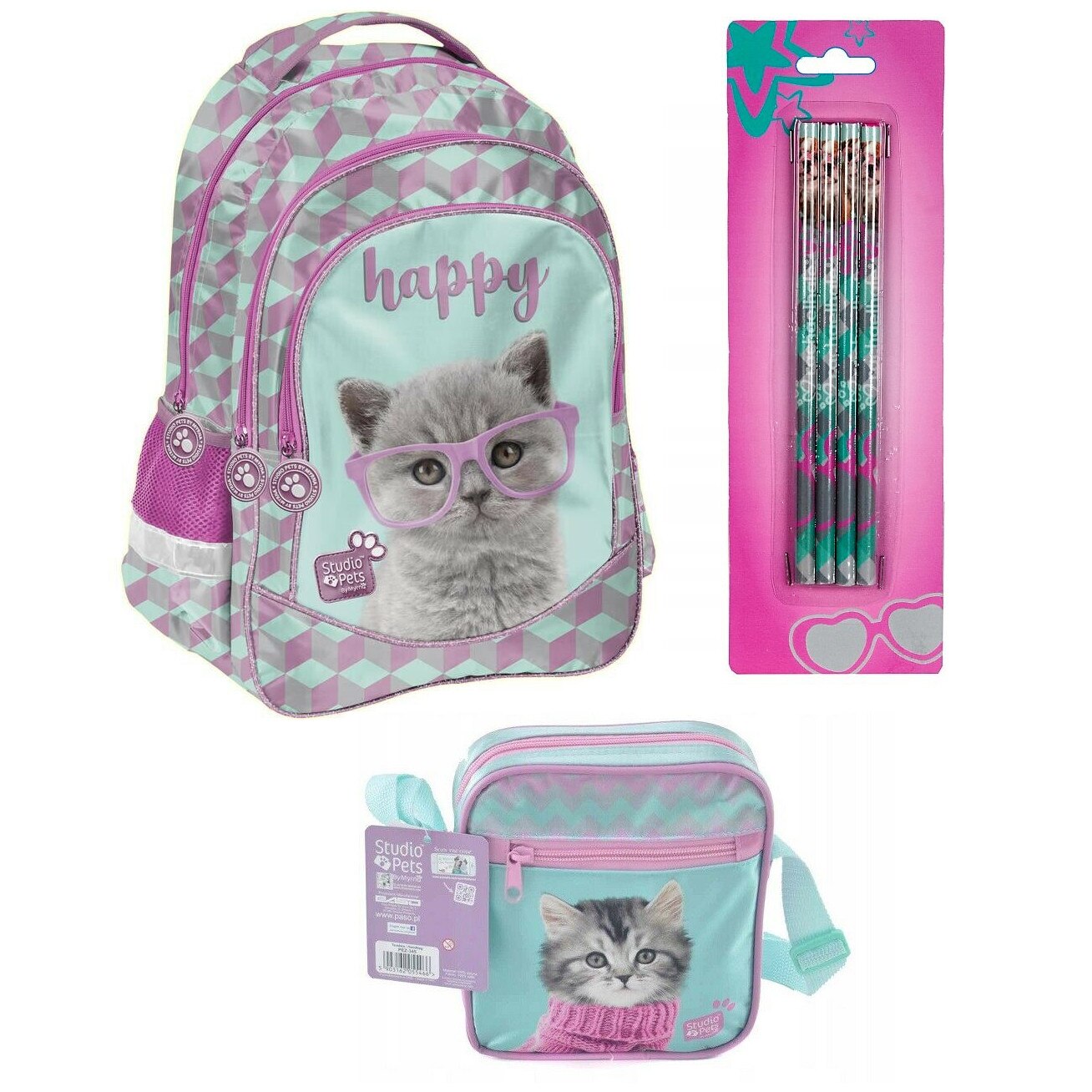 Set ruscac scoala, my little friend, pisoi pisica, ruscac pentru scoala, sac incaltaminte, creioane