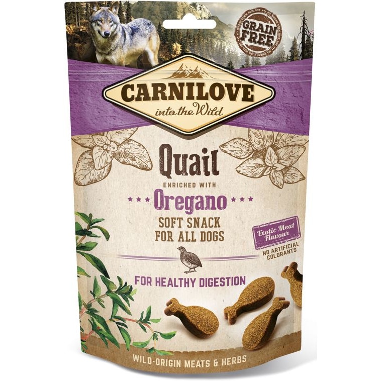 Recompense pentru caini Carnilove Semi-Moist, Prepelita si Oregano, 6 x200 g