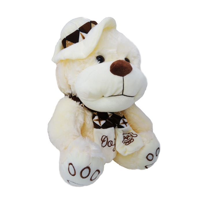 Catel de Plus cu Palarie si Fular, Alb/Maro