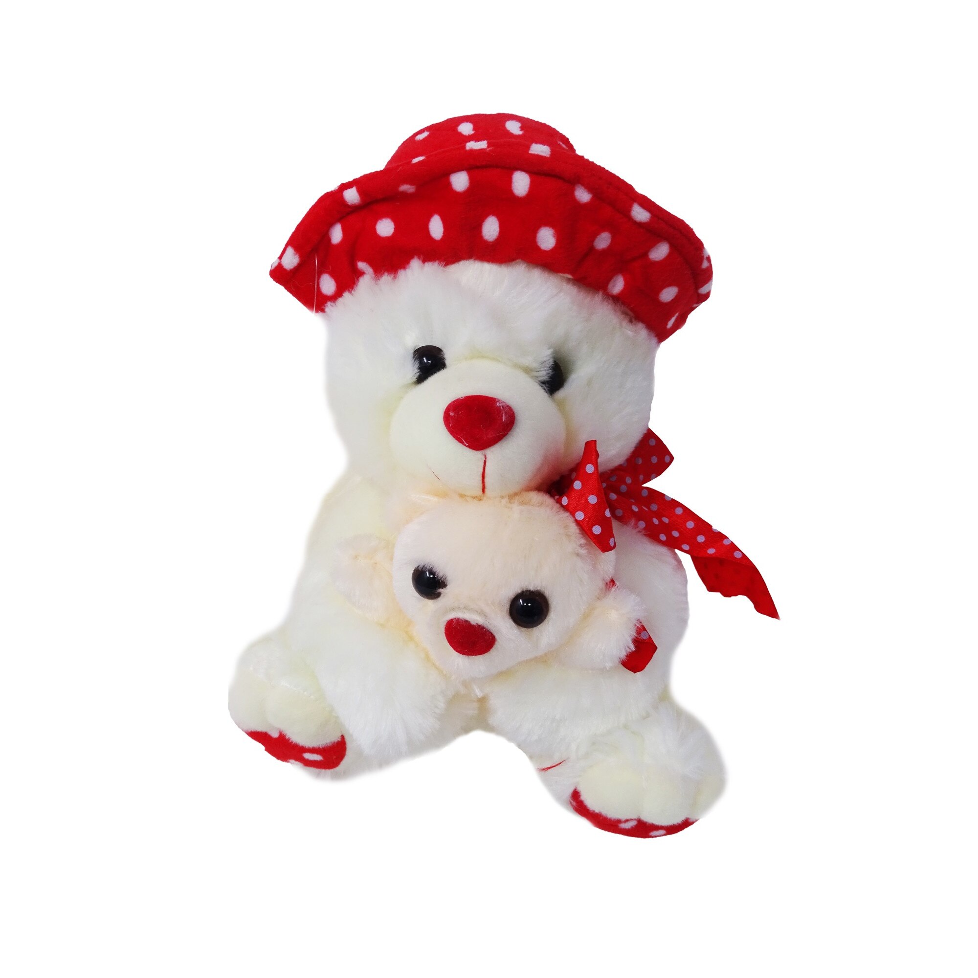 Ursulet de Plus cu Puiul Urs in Brate, Bej/Rosu