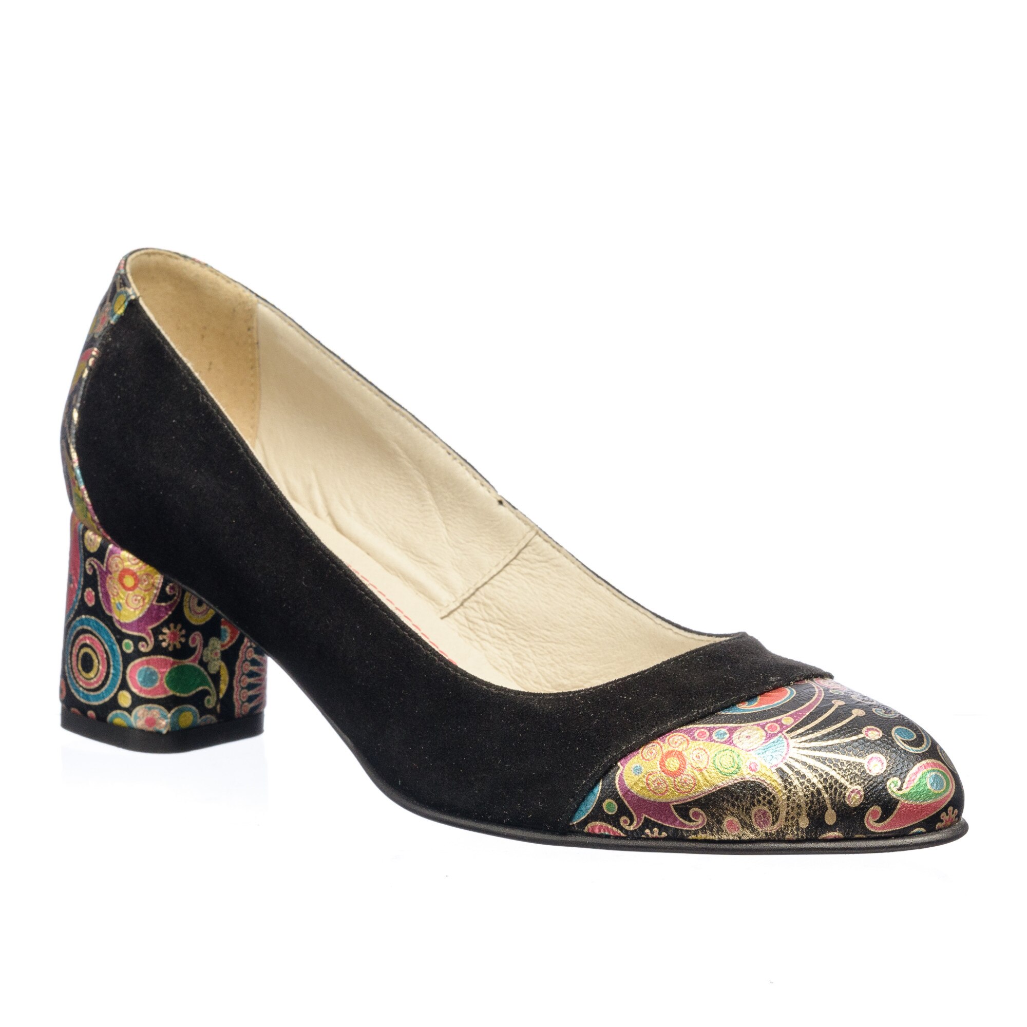 Pantofi dama din piele naturala - Negru Antilopa Paun - A5 NAP