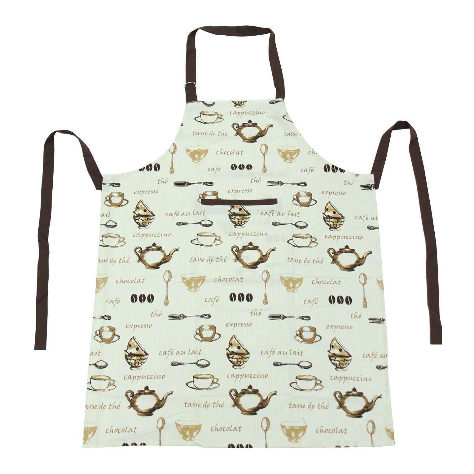 Sort bucatarie N-7570, model cesti si boabe de cafea, bumbac, maro + crem, 90 x 70 cm