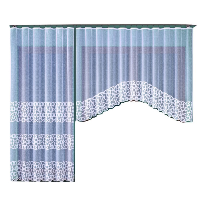 Set Perdele dantela Cezaria 150 x 250 cm + 300 x 160 cm, 100% Poliester alb