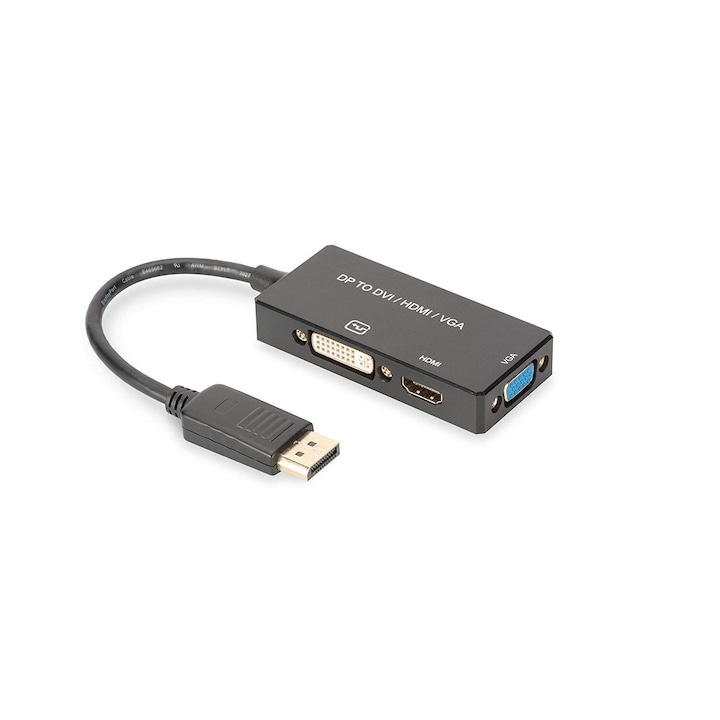 Adaptor DisplayPort Assmann, HDMI/VGA, 0.2m, Negru