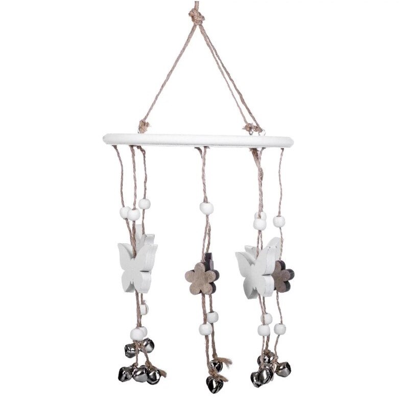 Decoratiune suspendabila, Zola®, din lemn, model cu fluturi si flori, 15.5x44 cm