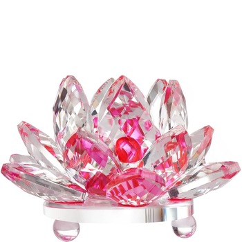 Lotus roz decoratiune din cristal de sticla tip nufar, amuleta feng shui pentru dragoste, armonie si echilibru, 8 cm Lotus roz decoratiune din cristal de sticla tip nufar, amuleta feng shui pentru dragoste, armonie si echilibru, 8 cm