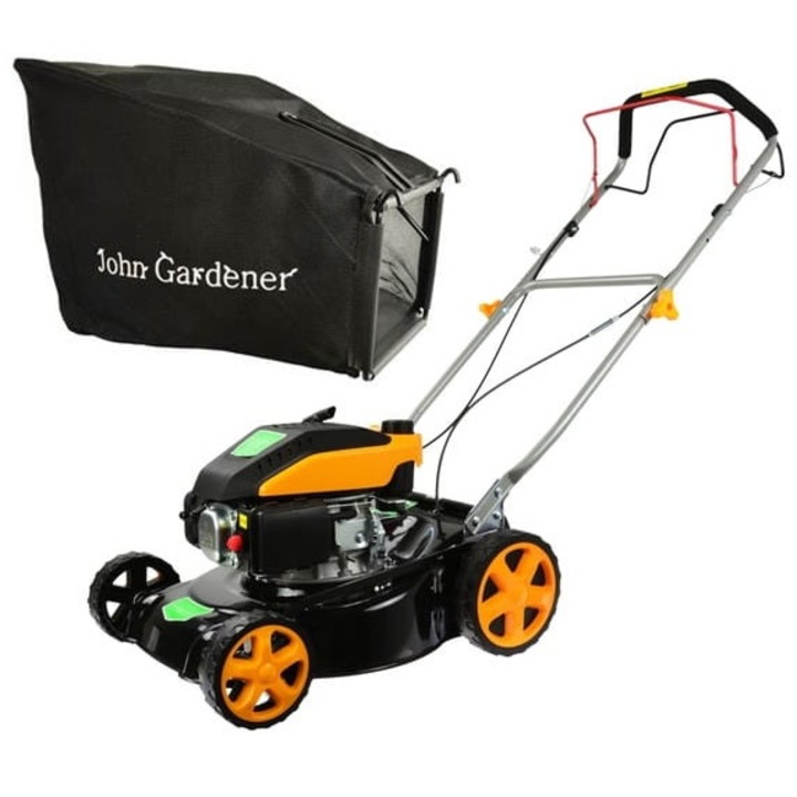 John Gardener G83055 fűnyíró gép, benzin, munkaszélesség 40 cm, gyűjtőkosár 40L, fekete/narancssárga