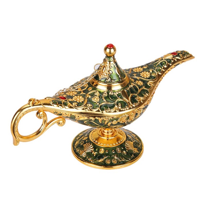 Obiect decorativ "Lampa lui Alladin",Decostore Design, Auriu/Verde , Metal
