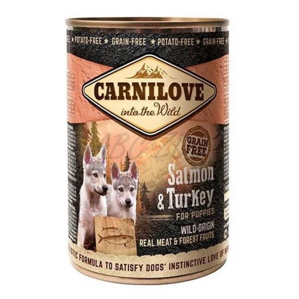 Hrana umeda pentru caini Carnilove Wild Meat, Somon & Curcan, Junior, 5 x 400 g