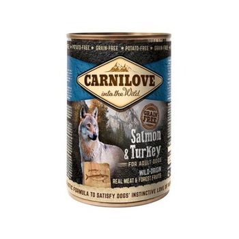 Hrana umeda pentru caini Carnilove Wild Meat, Adult, Somon & Curcan, 5 x 400 g Hrana umeda pentru caini Carnilove Wild Meat, Adult, Somon & Curcan, 5 x 400 g