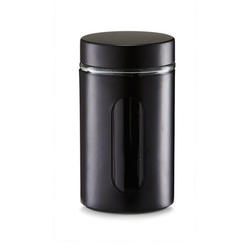 Recipient cu capac,negru,din sticla si metal,900 ml Recipient cu capac,negru,din sticla si metal,900 ml