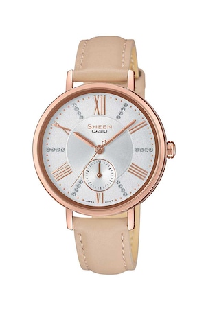 Casio, Часовник с кристали кристали®, Бежов/розово-златист/бял