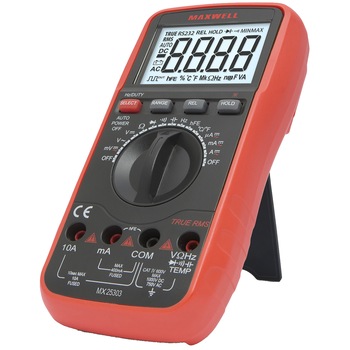 Multimetru digital/termometru Maxwell 25303 True RMS, DC V 0,1mV-1000V, AC V 0,1mV-750V, Tester pt tranzistoare hFE, test dioda Multimetru digital/termometru Maxwell 25303 True RMS, DC V 0,1mV-1000V, AC V 0,1mV-750V, Tester pt tranzistoare hFE, test dioda