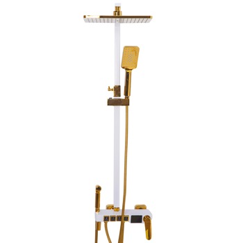 Coloana de dus cu patru functii, TRENDY S, cu afisaj LCD temperatura apa,si functie de bideu, white-gold Coloana de dus cu patru functii, TRENDY S, cu afisaj LCD temperatura apa,si functie de bideu, white-gold