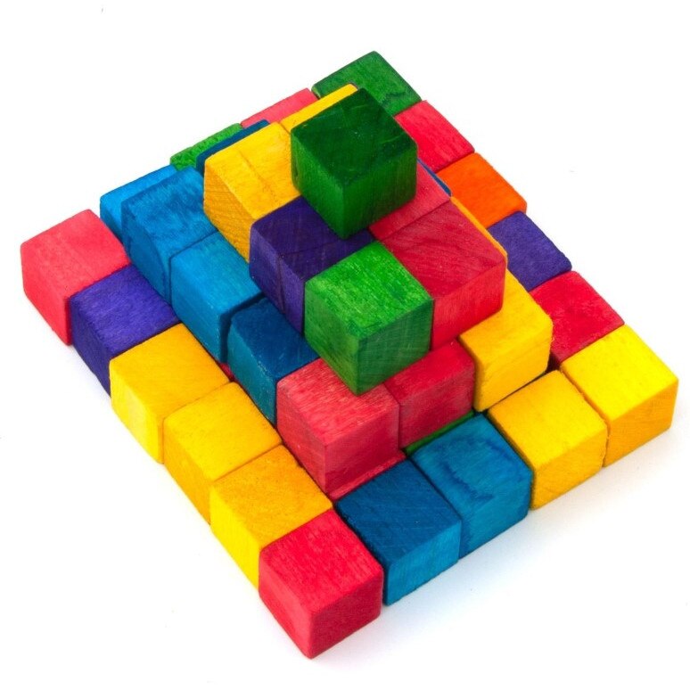 Cubulete scolare din lemn, Zola®, colorate, 1.5x1.5 cm - 49 buc