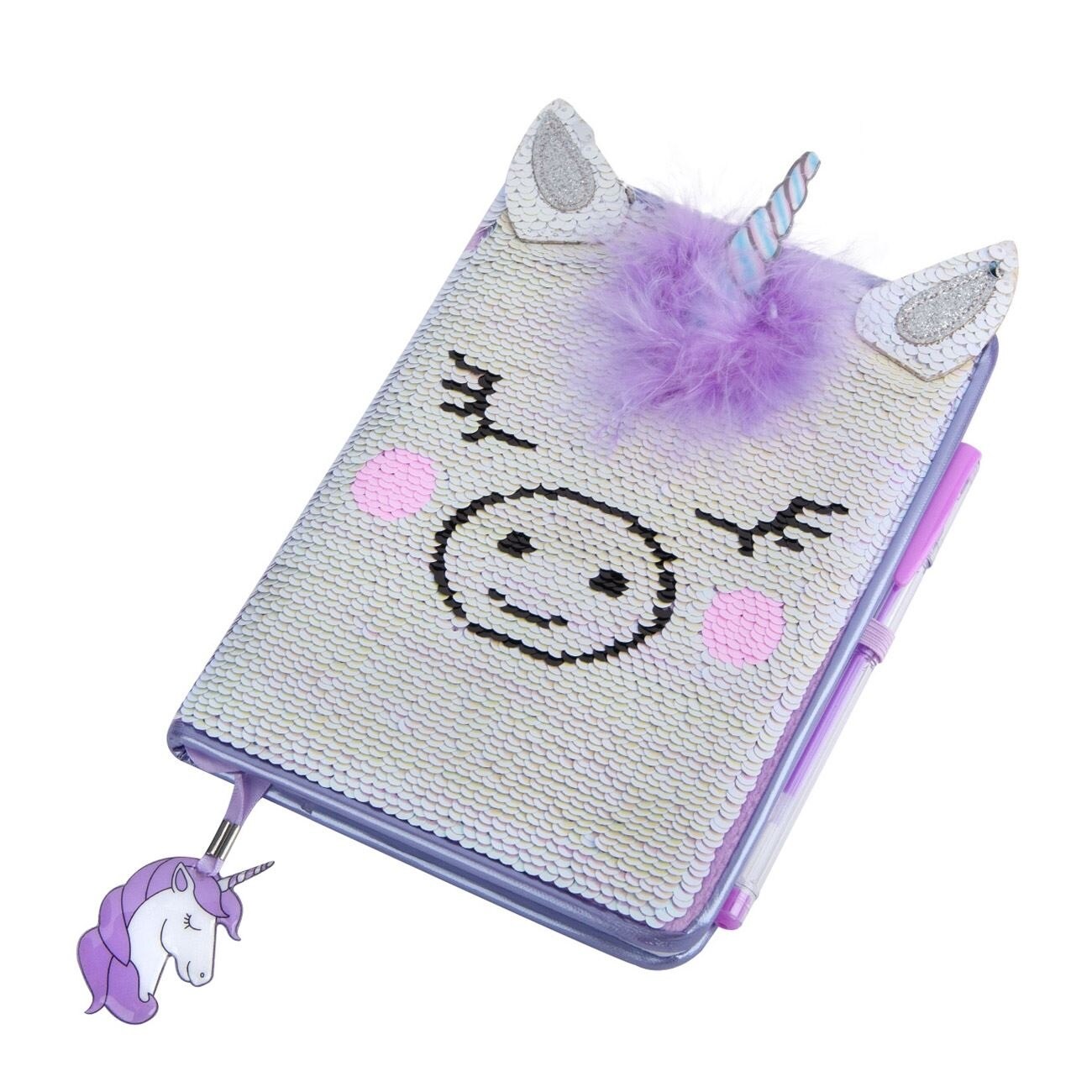 Agenda pentru copii, Zola®,unicorn, paiete reversibile, pix cerneala roz inclus, 80 file