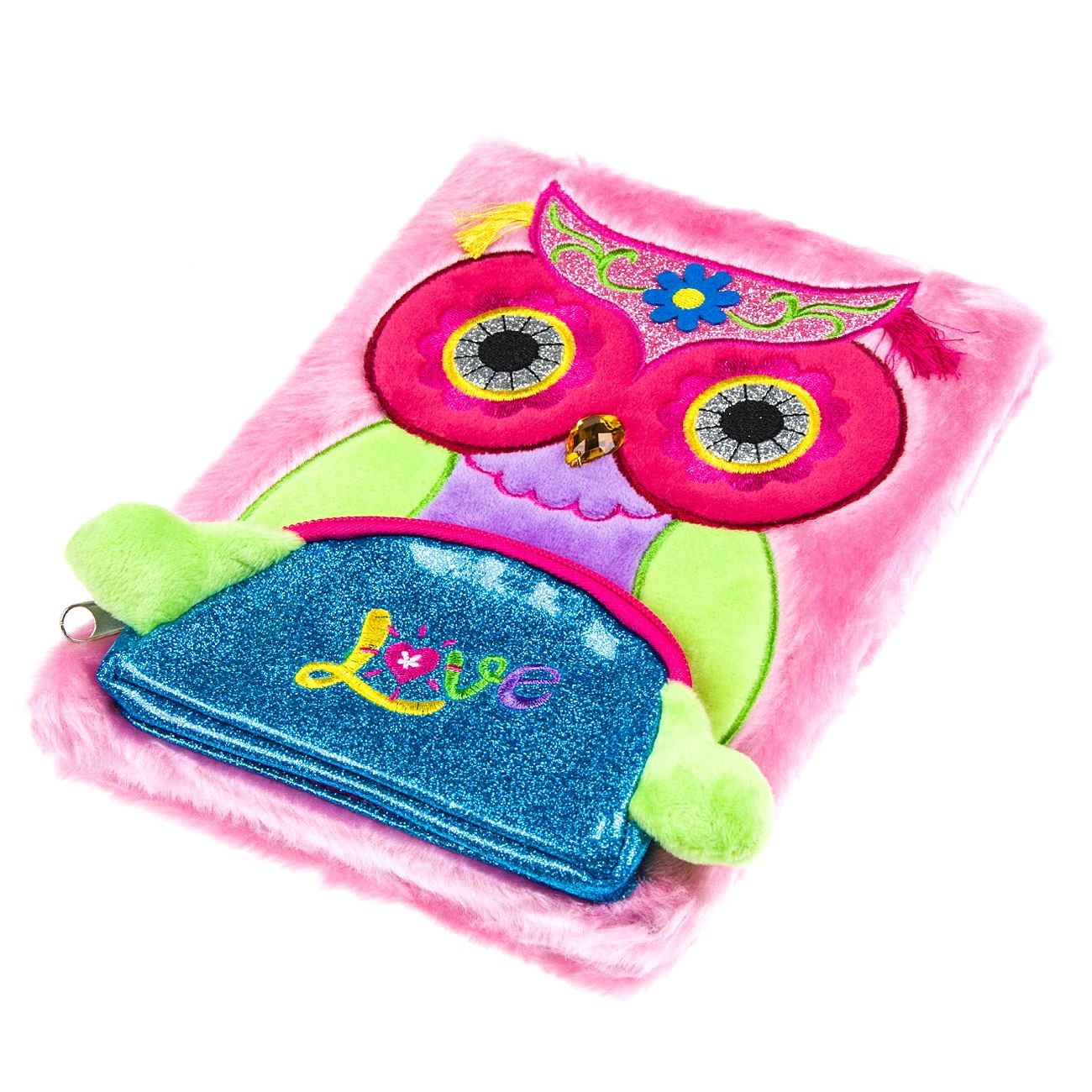 Agenda pentru copii, cu blana si buzunar, bufnita, 60 file