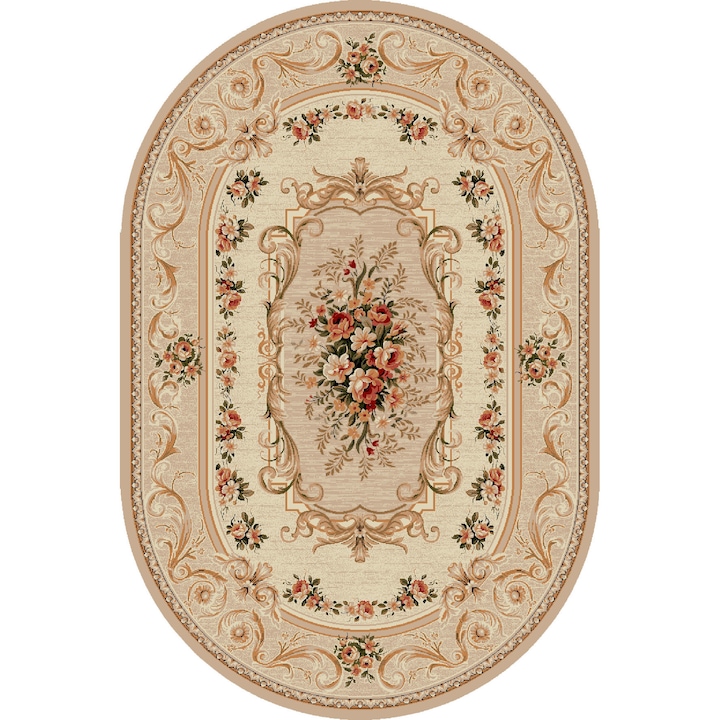 Klasszikus szőnyeg, Lotos 535, bézs/krém, ovális, 80x150 cm, 1800 gr/m2