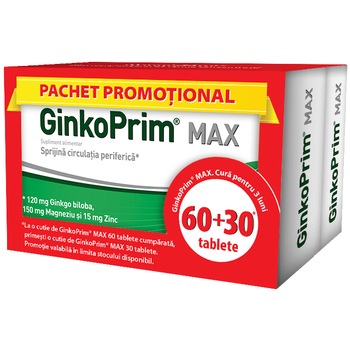 Supliment alimentar Ginkoprim Max 120mg 60 tablete + Ginkoprim Max 120mg 30 tablete, Walmark Supliment alimentar Ginkoprim Max 120mg 60 tablete + Ginkoprim Max 120mg 30 tablete, Walmark