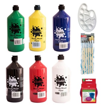 Set pictura Ocaldo, tempera 1L, 6 bucati - diverse culori, vas pentru apa , paleta pictura , pensoane Set pictura Ocaldo, tempera 1L, 6 bucati - diverse culori, vas pentru apa , paleta pictura , pensoane