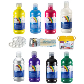 Set pictura Milan, tempera 500 ml, 8 bucati - diverse culori, vas pentru apa , paleta pictura , pensoane Set pictura Milan, tempera 500 ml, 8 bucati - diverse culori, vas pentru apa , paleta pictura , pensoane