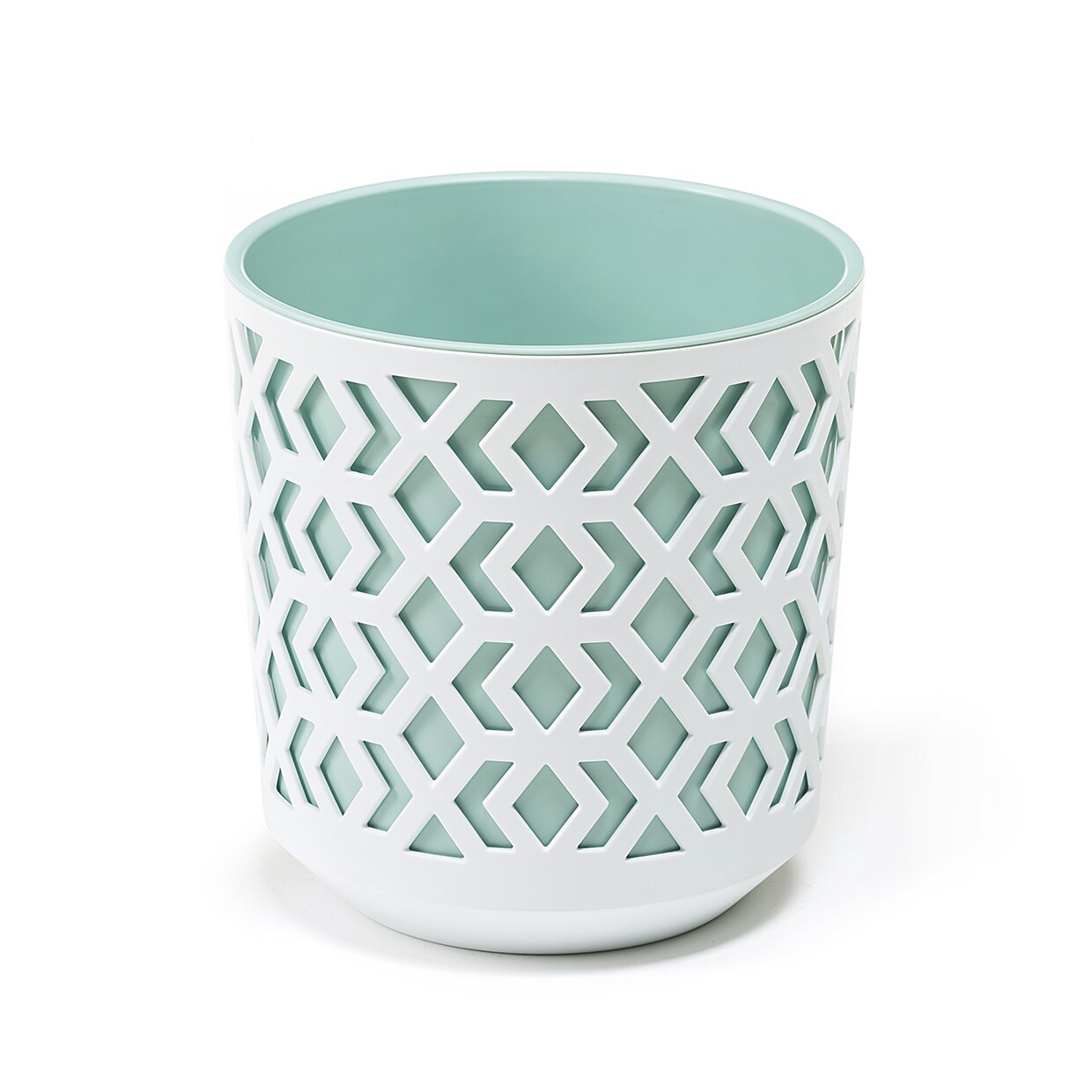 Ghiveci decorativ Lamela, Aztek, Ø19.5xH20 cm, alb/verde menta