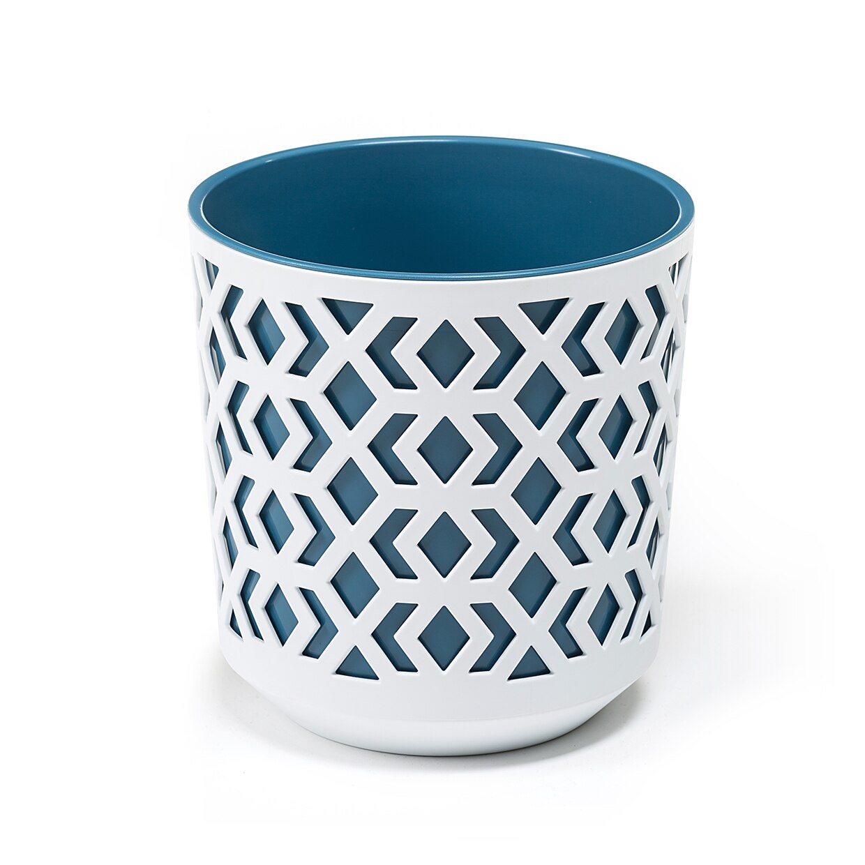 Ghiveci decorativ Lamela, Aztek, Ø19.5xH20 cm, alb/albastru