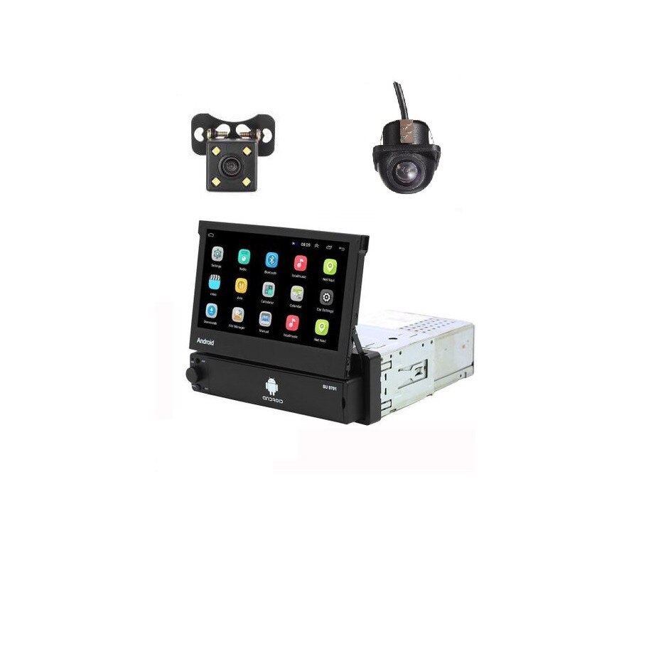 Set Dvd Mp5 Player ANDROID Retractabil 7 Inch cu Camera Marsalier + Camera Fata Dome