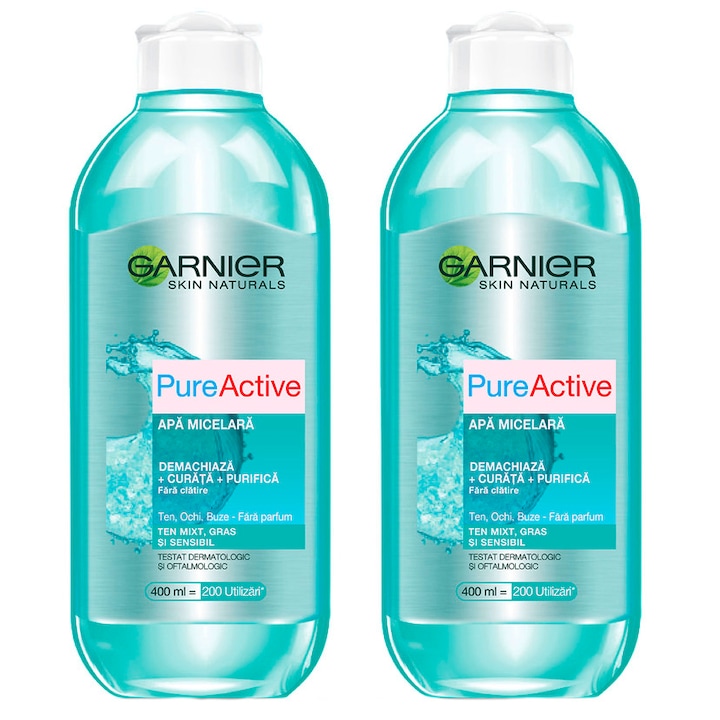 Комплект Garnier Skin Naturals: 2x Мицеларна вода Pure Active за смесена кожа, мазна и чувствителна, 400 мл