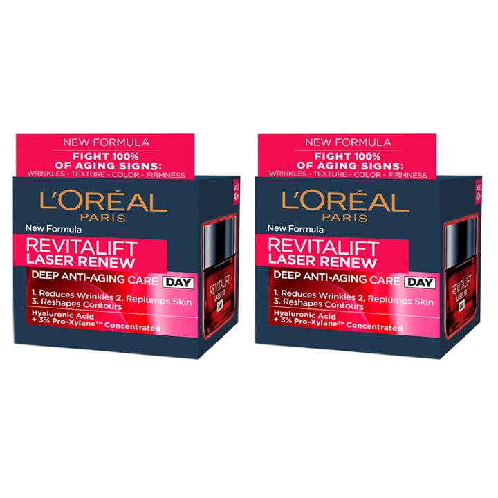 Set L'Oreal Paris Revitalift Laser Renew: 2x Crema antirid de zi, 50 ml