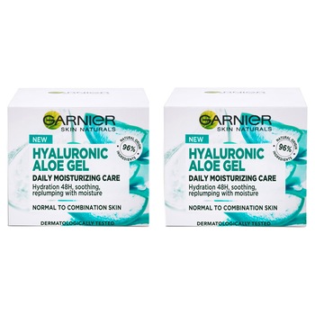 Set Garnier Skin Naturals: 2x Gel hidratant cu acid hialuronic si aloe vera pentru ten normal-mixt, 50 ml Set Garnier Skin Naturals: 2x Gel hidratant cu acid hialuronic si aloe vera pentru ten normal-mixt, 50 ml